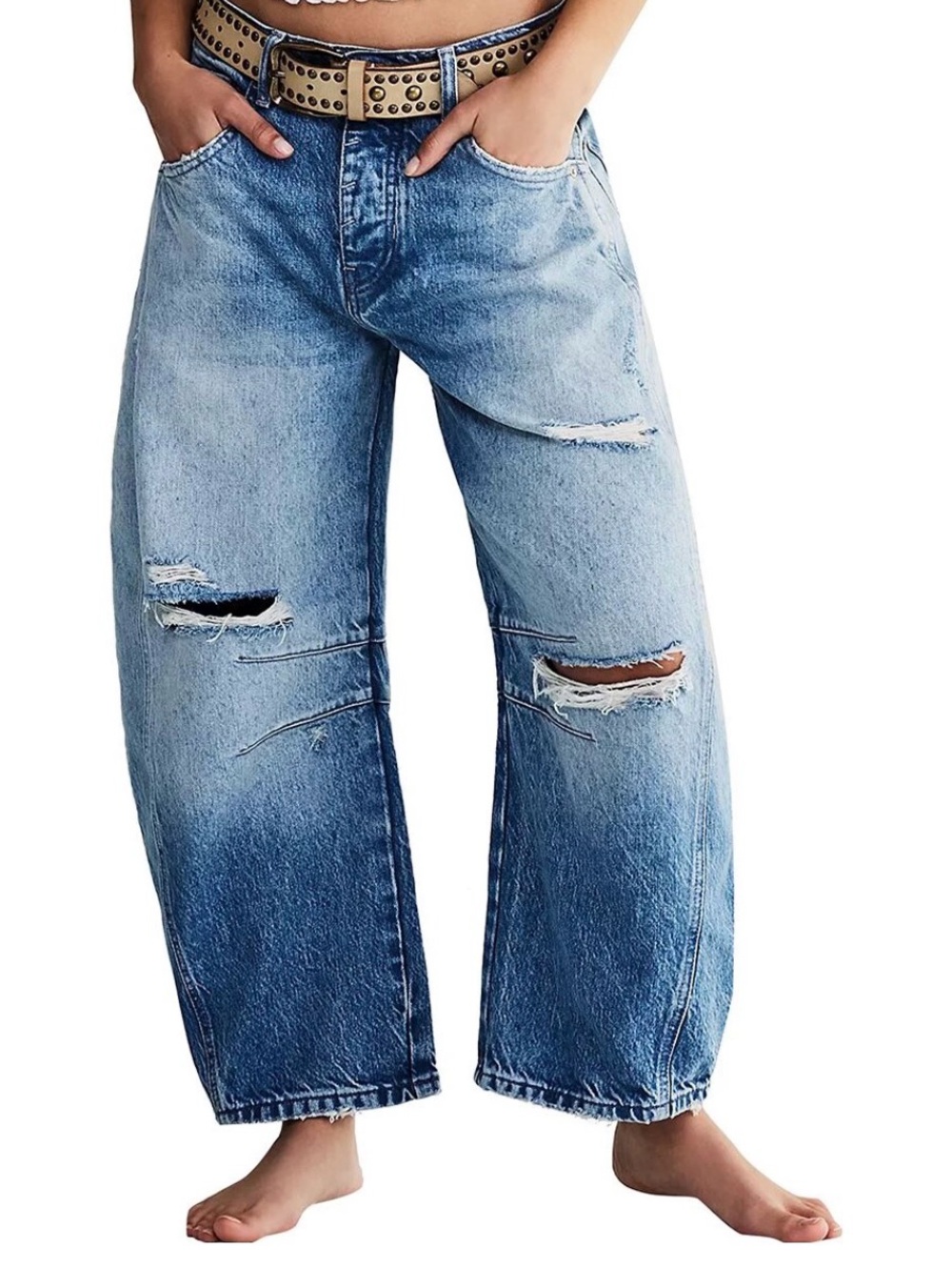 Free People We The Free $98 Good Luck Mid-Rise Wide Leg Barrel Jeans size 27